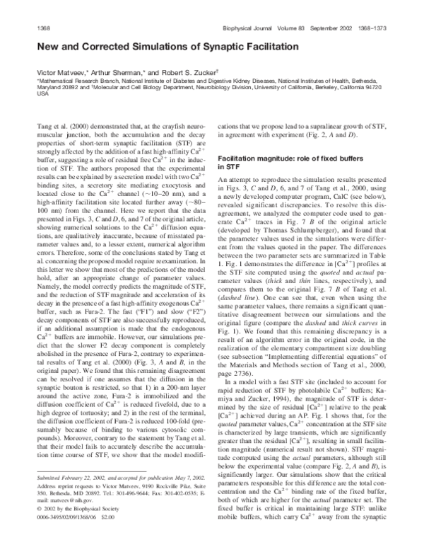(PDF) New and Corrected Simulations of Synaptic Facilitation