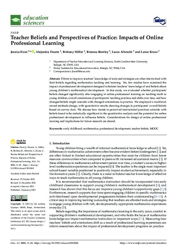 (PDF) Teacher Beliefs and Perspectives of Practice: Impacts of Online ...