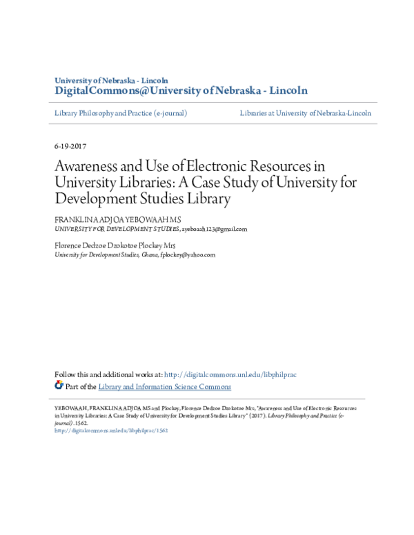 (PDF) Awareness and Use of Electronic Resources in University Libraries ...
