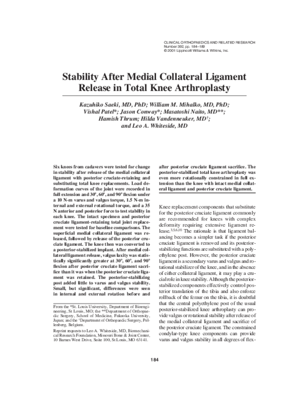 (PDF) Stability After Medial Collateral Ligament Release in Total Knee ...