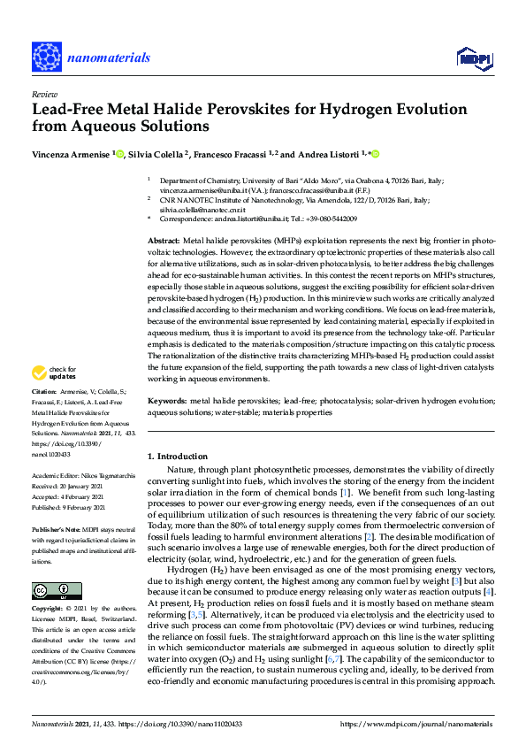 (PDF) Lead-Free Metal Halide Perovskites for Hydrogen Evolution from ...