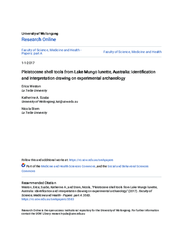 (PDF) Pleistocene shell tools from Lake Mungo lunette, Australia ...