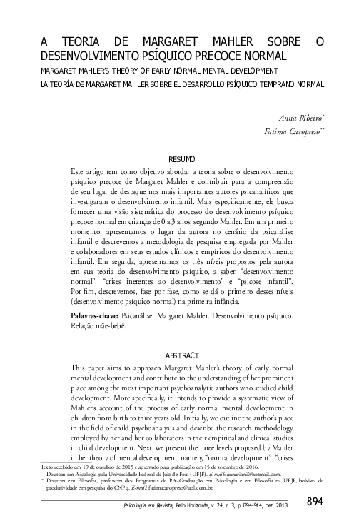(PDF) A teoria de Margaret Mahler sobre o desenvolvimento psíquico ...