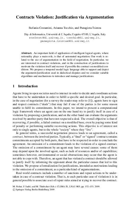 (PDF) Contracts Violation: Justification via Argumentation