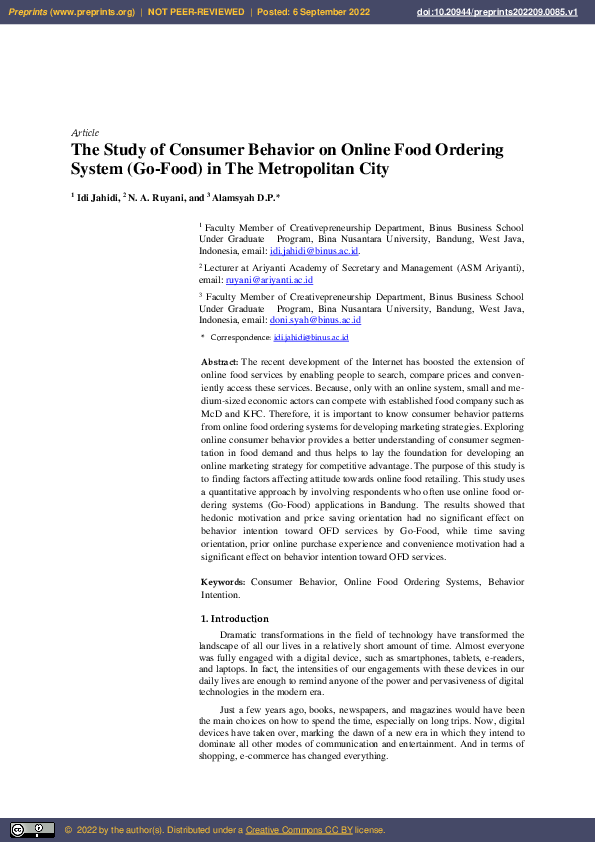 (PDF) The Study of Consumer Behavior on Online Food Ordering System (Go ...