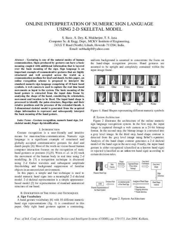 (PDF) Online interpretation of numeric sign language using 2-d skeletal ...