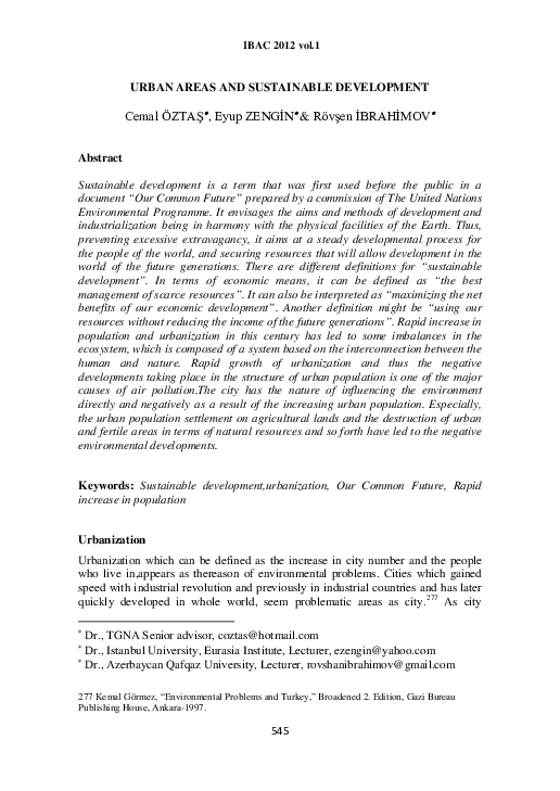 (PDF) Urban Areas and Sustainable Development