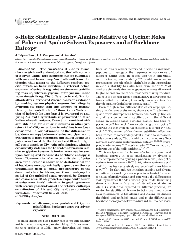 (PDF) α-helix stabilization by alanine relative to glycine: Roles of ...