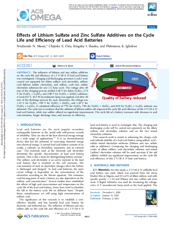 (PDF) Effects of Lithium Sulfate and Zinc Sulfate Additives on the ...