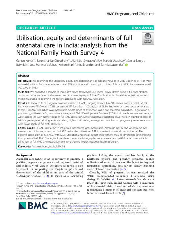 (PDF) Utilisation, equity and determinants of full antenatal care in ...