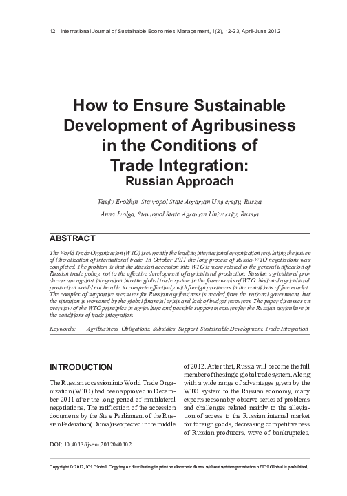 (PDF) How to Ensure Sustainable Development of Agribusiness in the ...