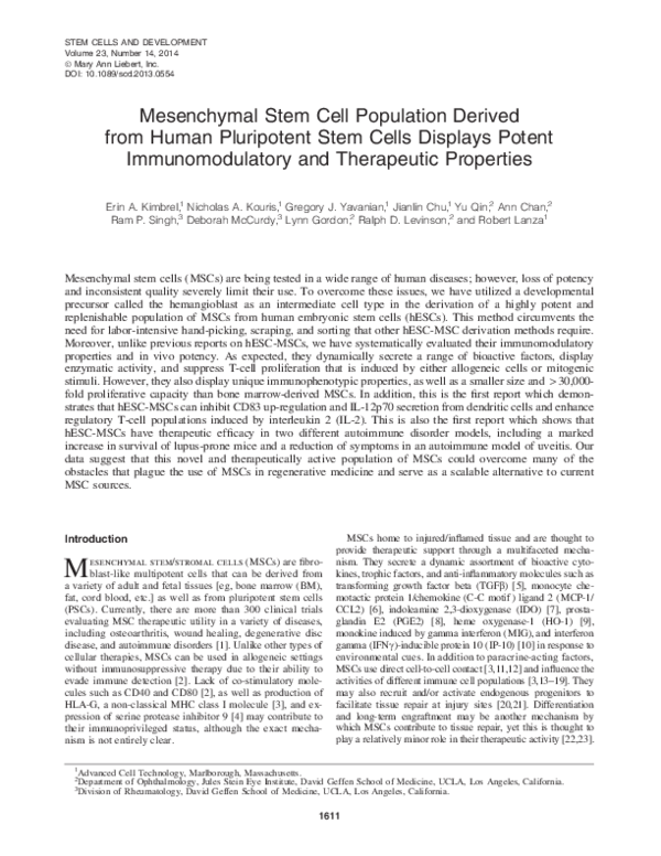 (PDF) Mesenchymal Stem Cell Population Derived from Human Pluripotent ...