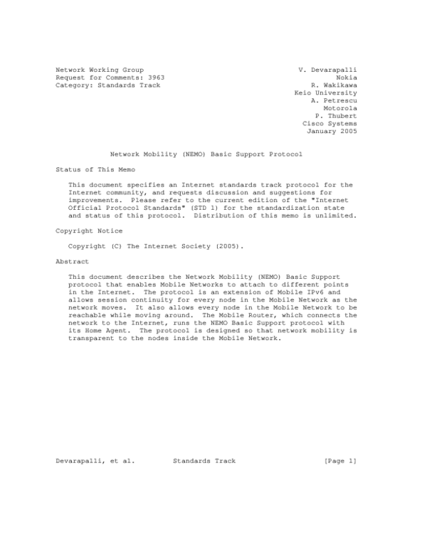(PDF) Network Mobility (NEMO) Basic Support Protocol