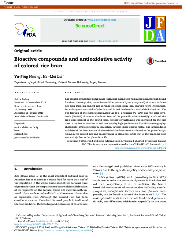 (PDF) Bioactive compounds and antioxidative activity of colored rice bran