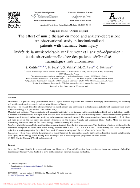 (PDF) The effect of music therapy on mood and anxiety–depression: An ...