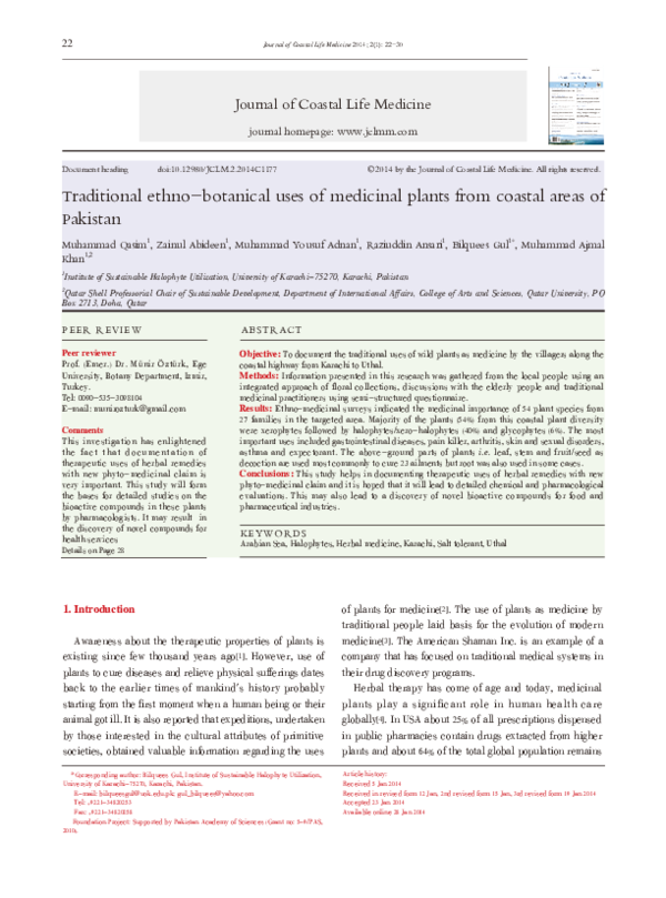 (PDF) Traditional ethno-botanical uses of medicinal plants from coastal ...