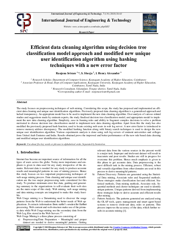 (PDF) Efficient data cleaning algorithm using decision tree ...