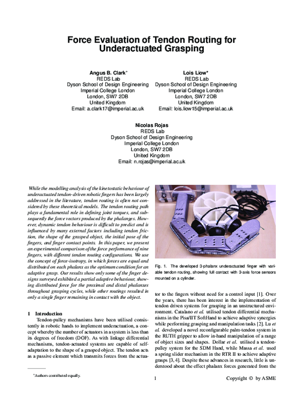 (PDF) Force Evaluation of Tendon Routing for Underactuated Grasping