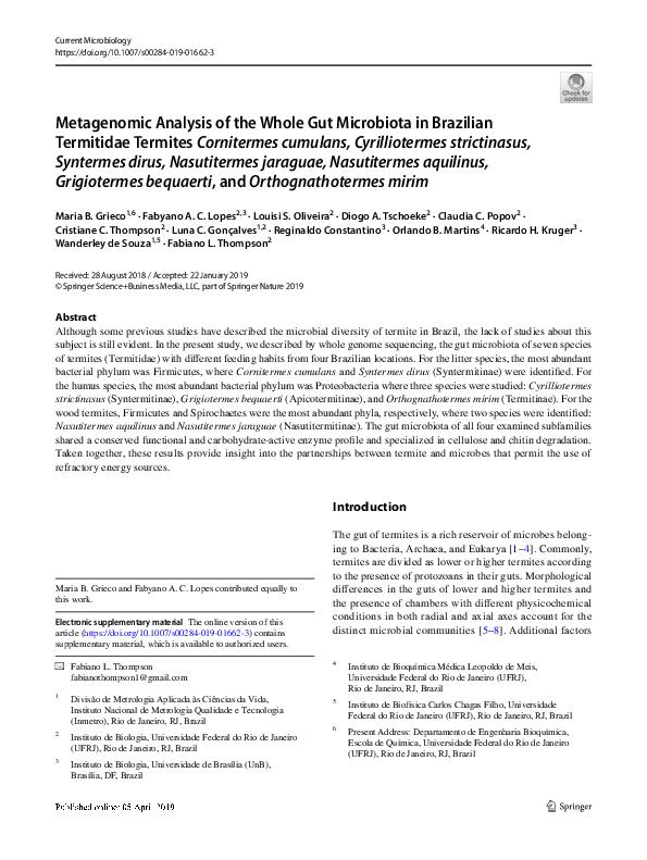 (PDF) Metagenomic Analysis of the Whole Gut Microbiota in Brazilian ...