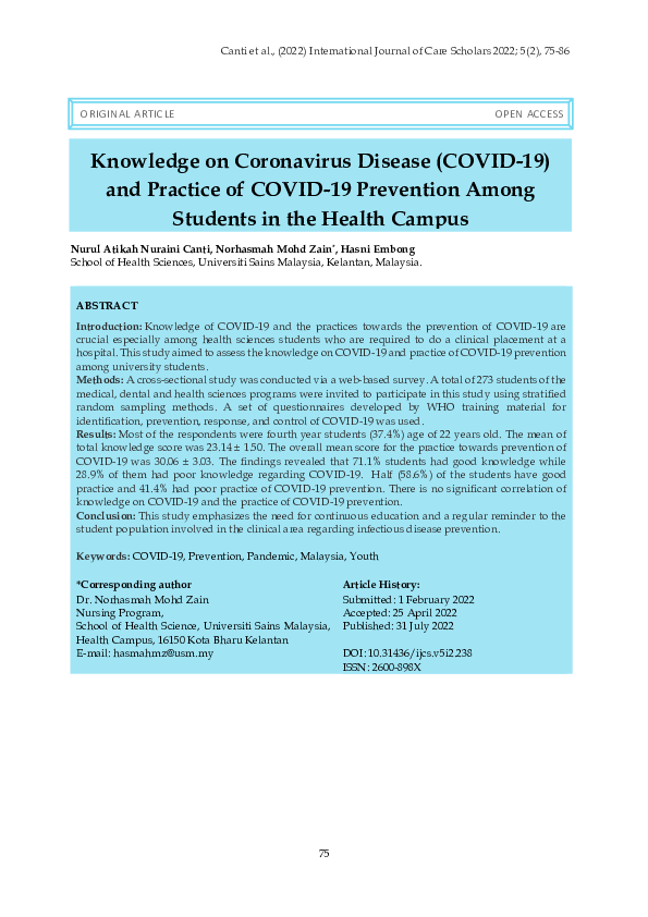 (PDF) Knowledge on Coronavirus Disease (COVID-19) and Practice of COVID ...