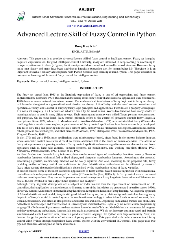 (PDF) Advanced Lecture Skill of FuzzyControl in Python