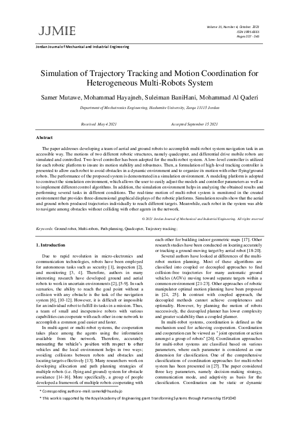 (PDF) Simulation of Trajectory Tracking and Motion Coordination for ...