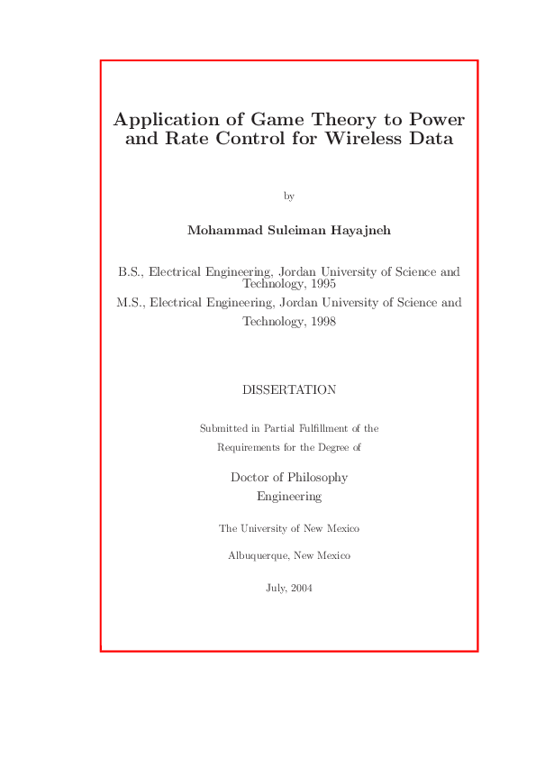 (PDF) Application of game theory to power and rate control for wireless ...