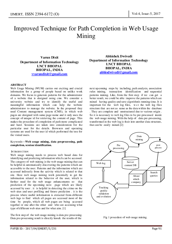 (PDF) Improved Technique for Path Completion in Web Usage Mining