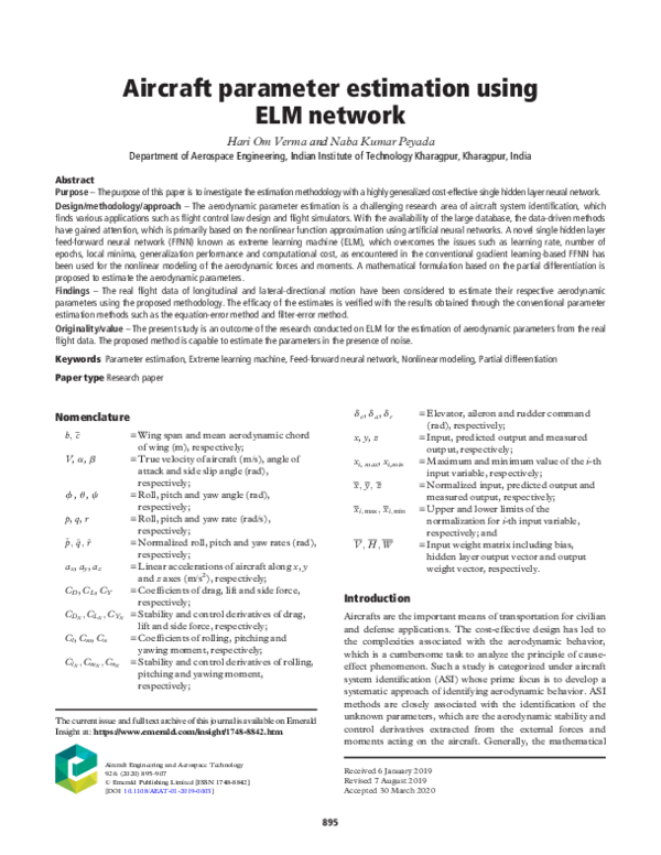 (PDF) Aircraft parameter estimation using ELM network