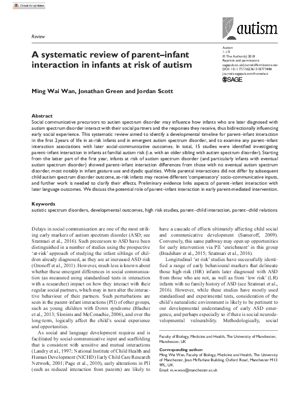 (PDF) A systematic review of parent-infant interaction in infants at ...