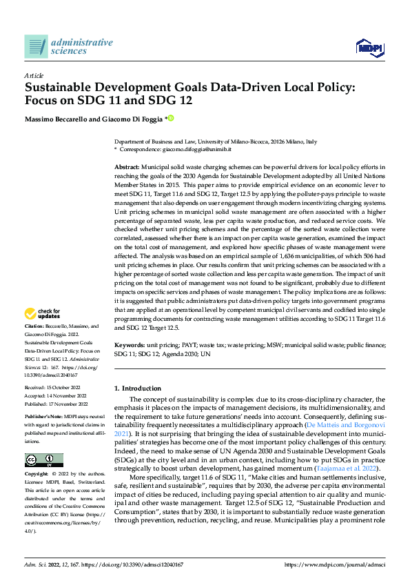 (PDF) Sustainable Development Goals Data-Driven Local Policy: Focus on ...