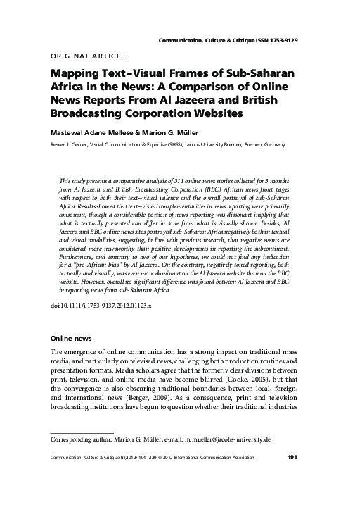 (PDF) Mapping Text-Visual Frames of Sub-Saharan Africa in the News: A ...