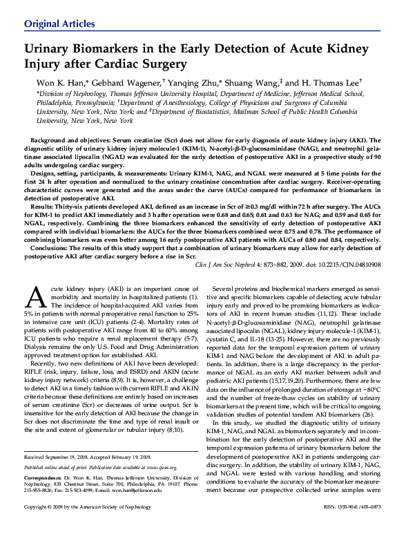 (PDF) Urinary Biomarkers in the Early Detection of Acute Kidney Injury ...