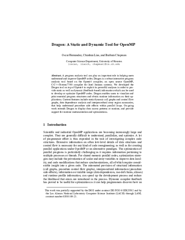 (PDF) Dragon: A Static and Dynamic Tool for OpenMP
