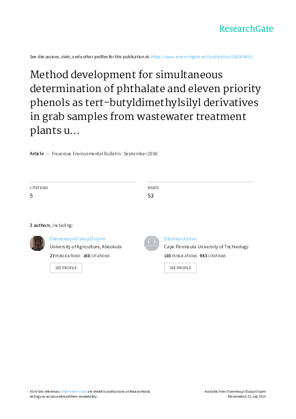 (PDF) Development for Simultaneous Determination of Phthalate and ...