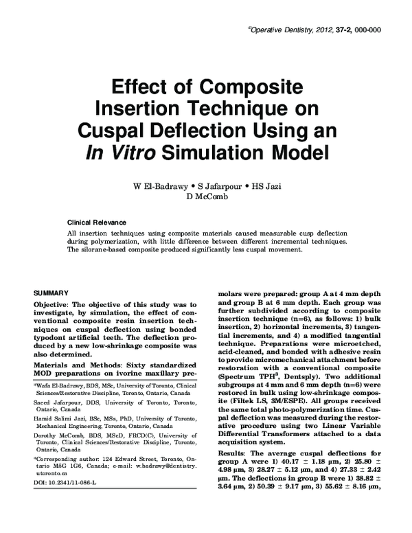 (PDF) Effect of Composite Insertion Technique on Cuspal Deflection ...