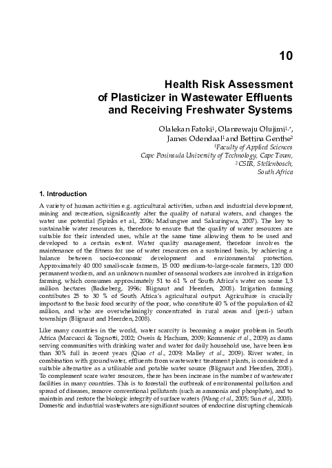 (PDF) Health Risk Assessment of Plasticizer in Wastewater Effluents and ...