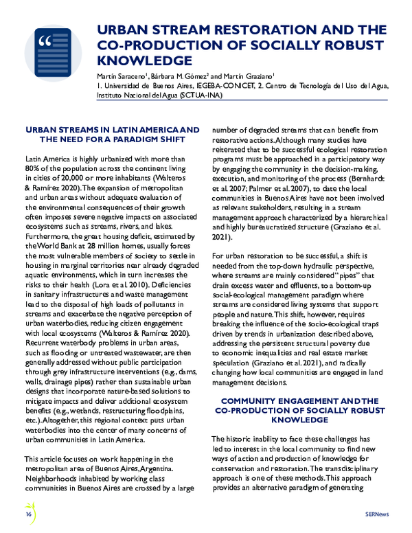 (PDF) URBAN STREAM RESTORATION AND THE CO-PRODUCTION OF SOCIALLY ROBUST ...