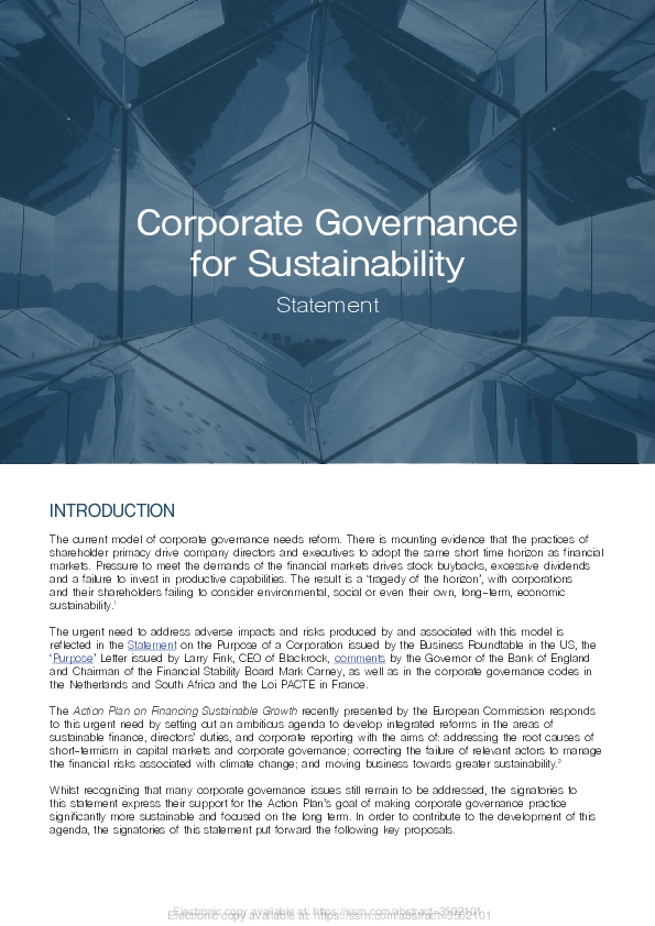 (PDF) Corporate Governance for Sustainability