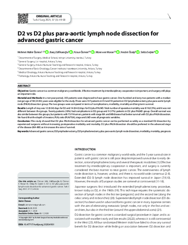(PDF) D2 vs D2 Plus Para-aortic Lymph Node Dissection for Advanced ...