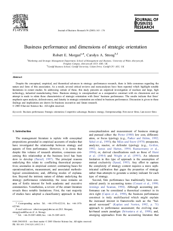 (PDF) Business performance and dimensions of strategic orientation