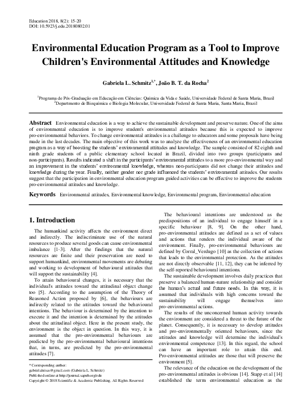 (PDF) The impact of environmental education on children’s knowledge and ...