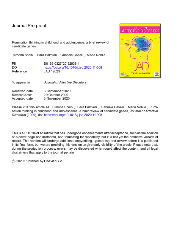 (PDF) Rumination thinking in childhood and adolescence: a brief review ...