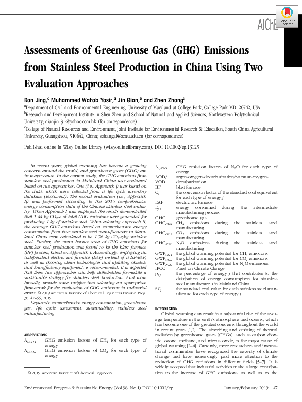 (PDF) Assessments of greenhouse gas (GHG) emissions from stainless ...