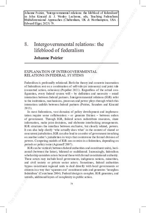(PDF) Intergovernmental relations: the lifeblood of federalism