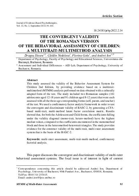(PDF) The convergent validity of the Romanian version of the Behavioral ...