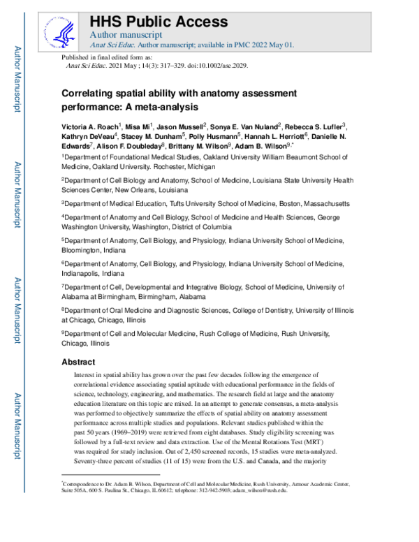 (PDF) Correlating Spatial Ability With Anatomy Assessment Performance ...