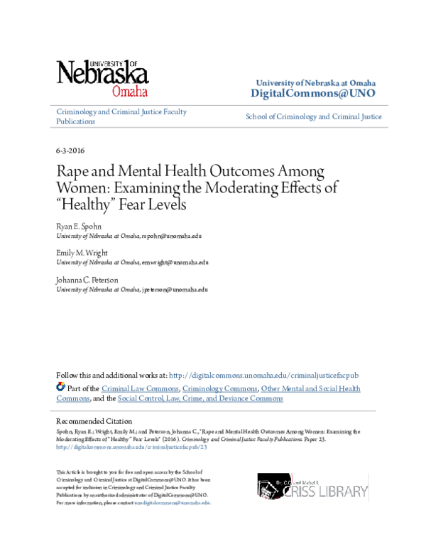 (PDF) Rape and Mental Health Outcomes Among Women: Examining the ...