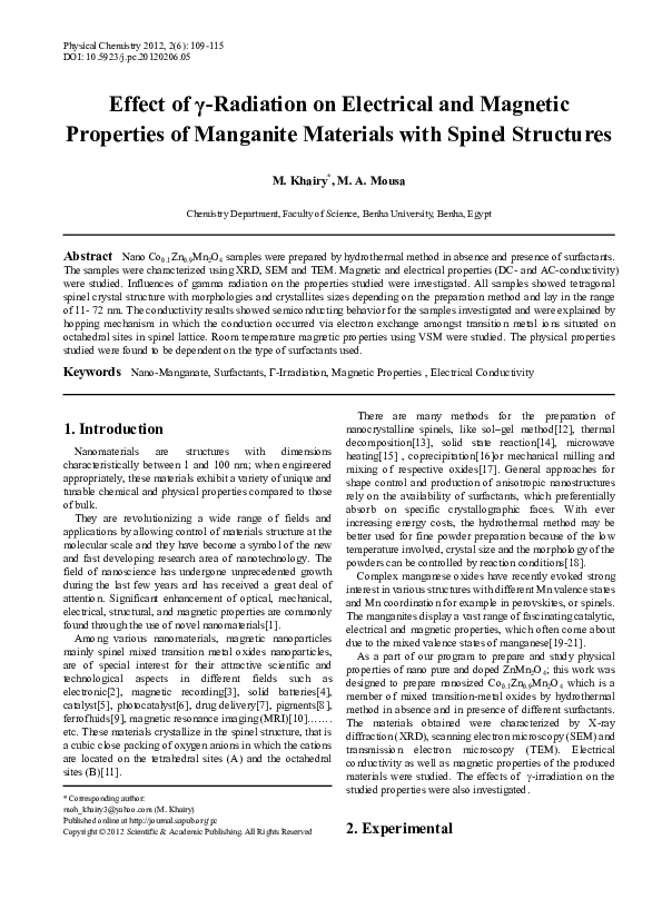 (PDF) Effect of γ-Radiation on Electrical and Magnetic Properties of ...