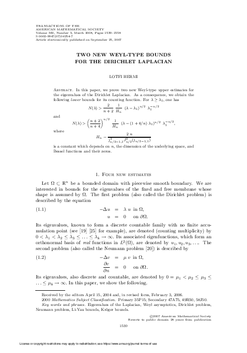 (PDF) Two new Weyl-type bounds for the Dirichlet Laplacian